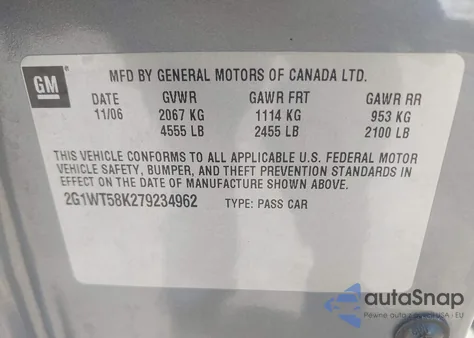 2007 Chevrolet Impala Lt из США, поврежденный, VIN 2G1WT58K279234962